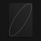 Minimalist black booklet mockup with a white ellipse design perfect for showcasing print designs graphic design portfolios and marketing materials.