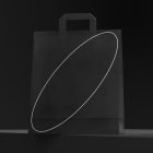 Black paper shopping bag mockup featuring minimalistic design against dark background ideal for packaging branding projects for graphic designers.