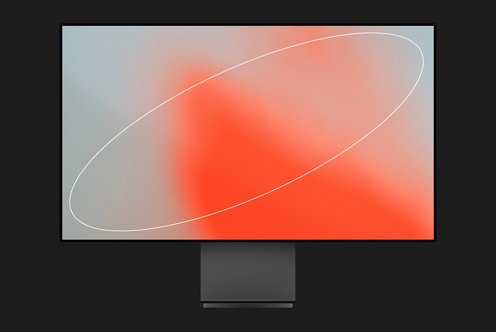 Digital monitor mockup with abstract red gradient and white geometric shapes ideal for UX UI design presentations tech mockups and graphic design.