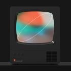 Vintage TV mockup with a colorful abstract screen design perfect for graphic designers. Available under tech mockups in digital assets for designers.