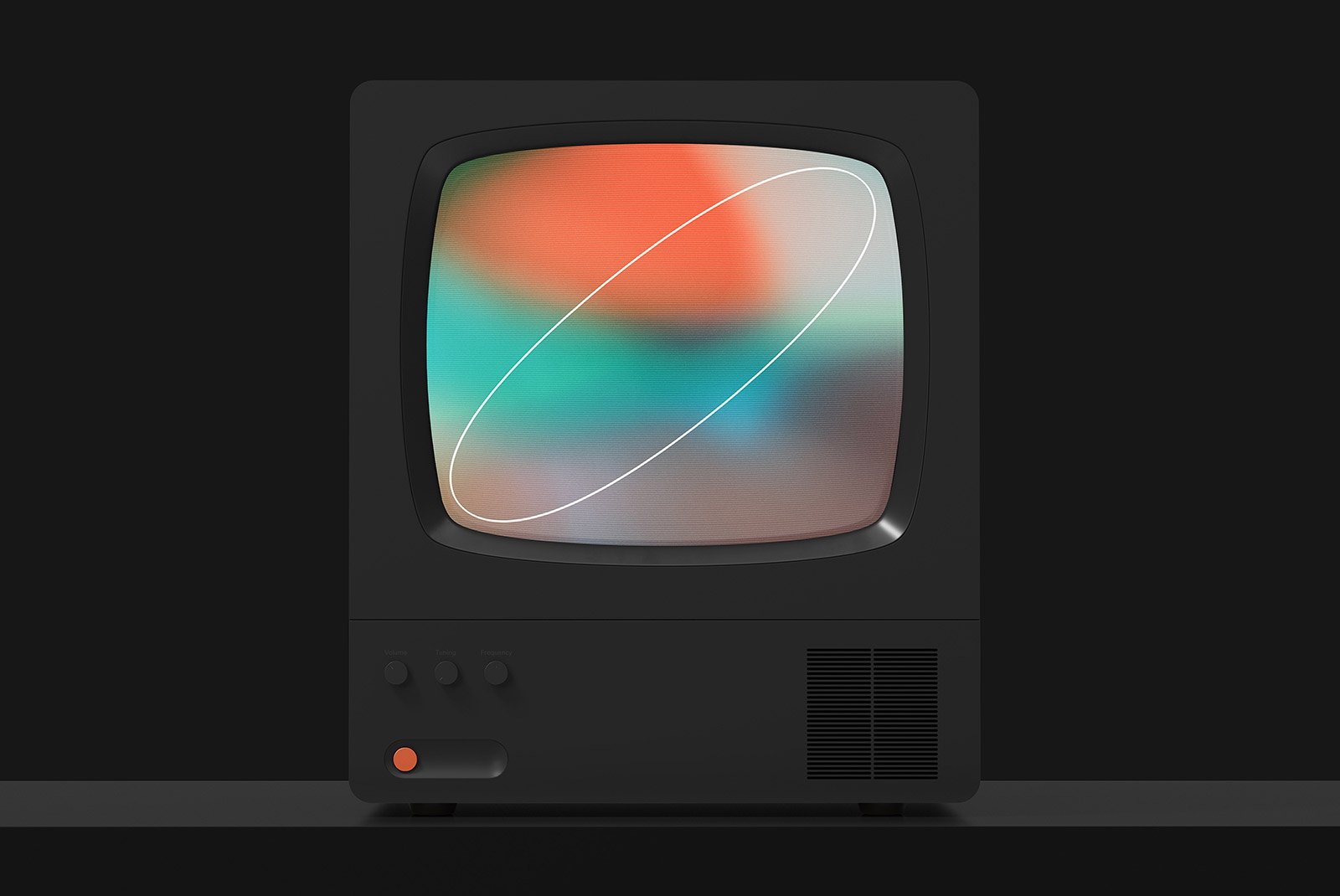Vintage TV mockup with a colorful abstract screen design perfect for graphic designers. Available under tech mockups in digital assets for designers.