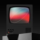 Retro television set vector graphic with vibrant abstract display in black background. Good for tech mockups, digital assets, graphics, and design resources.