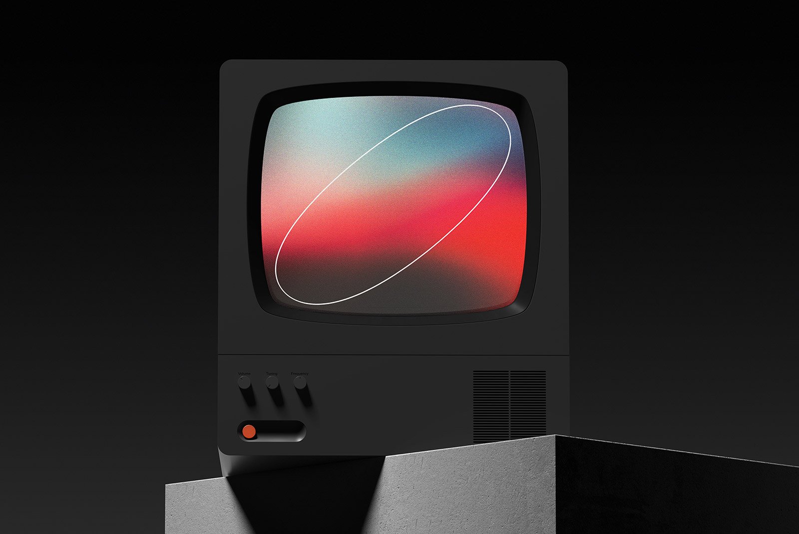 Retro television set vector graphic with vibrant abstract display in black background. Good for tech mockups, digital assets, graphics, and design resources.