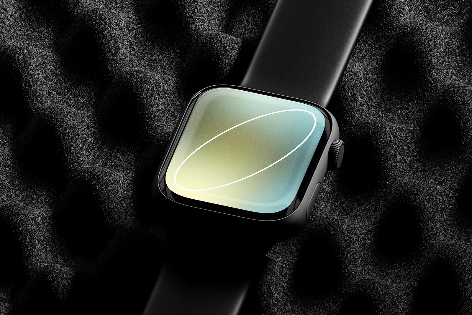 Smartwatch tech mockup for graphic designers product display on textured black background graphic design digital asset for creative projects.