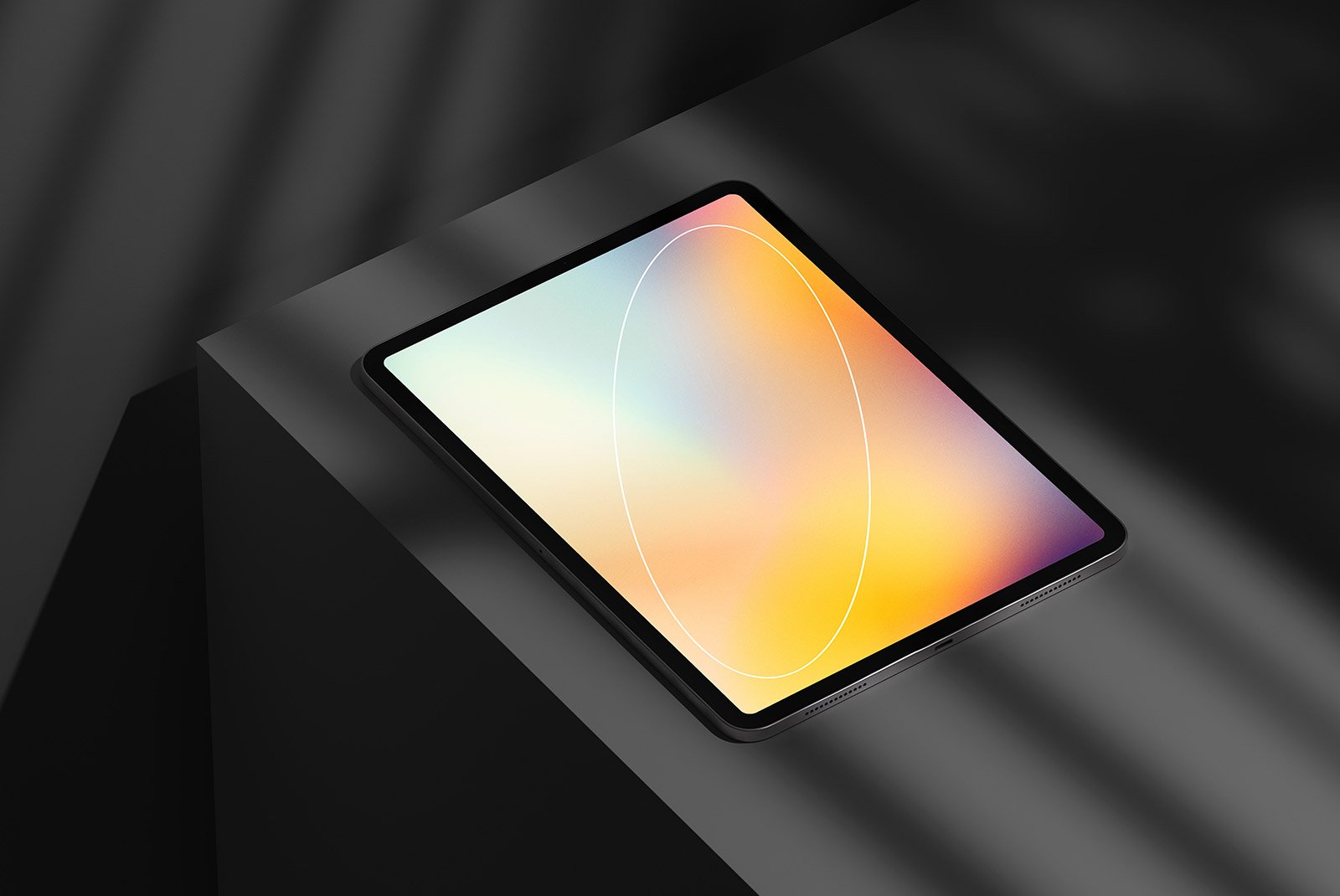 Digital tablet mockup with colorful display, ideal for tech mockups and graphic design assets. Perfect for showcasing apps, websites, or digital artwork.