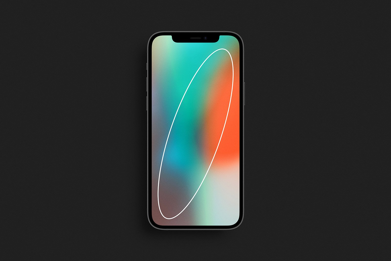 Minimalist phone design mockup featuring a modern smartphone with a vibrant abstract screen on a dark background ideal for tech mockups and graphic designers