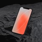 iPhone mockup with abstract red and white wallpaper displayed on a textured rock surface ideal for tech mockups designers graphic design resources digital assets
