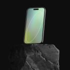 iPhone mockup presented on dark rock background showcasing a modern tech design suitable for UI display showcase ideal for graphic and web designers.