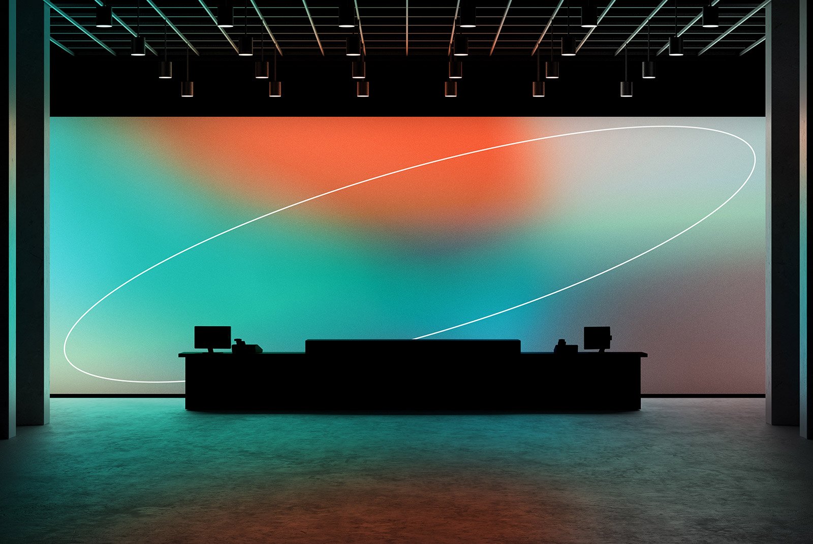 Colorful modern abstract graphic with gradient hues and white streak backdrop. Ideal for print mockups, digital graphics, and graphic designers' projects.