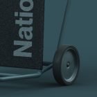 Close up of a dark trolley with wheels and partial text on fabric Graphic Design mockup perfect for branding and advertising billboard designers high resolution