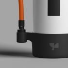 Packaging mockup featuring a minimalist product design with a black base and orange cable suitable for graphic designers. Perfect for showcasing branding concepts.
