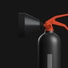 3D rendering of a black and orange fire extinguisher on a black background Packaging mockups design technology emergency graphic digital assets designers