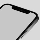 Close-up view of a black smartphone mockup on a gray background suitable for tech mockups digital assets graphic designers Photoshop effects modern design.