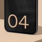 Close-up of tech mockup featuring a smartphone display with number 04 in large beige font minimalist design digital assets for graphic designers tech templates
