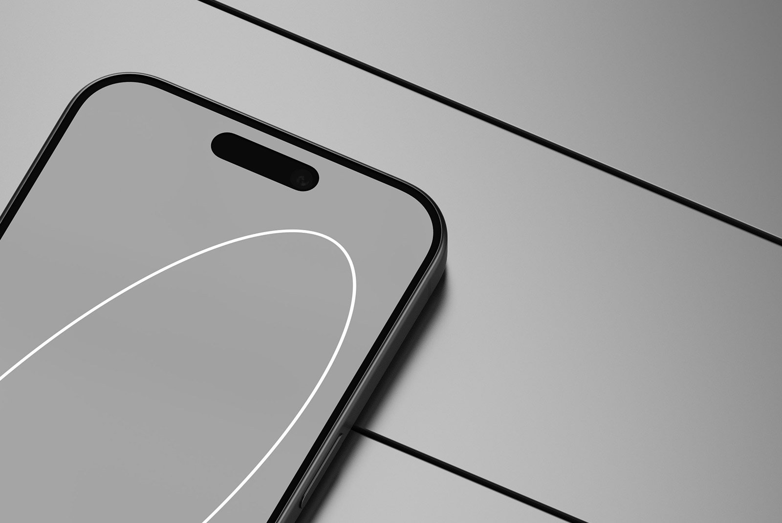 Close-up of a modern smartphone screen with a minimalistic design on a sleek surface. Ideal for tech mockups, website and app interface design projects.