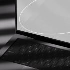 Laptop mockup with high-resolution screen and keyboard details perfect for tech mockups. Shadow effects enhance visual appeal for graphic designers.