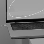 Laptop tech mockup showing keyboard and USB-C charging port, ideal for graphic designers and tech product presentations, enhancing digital assets.