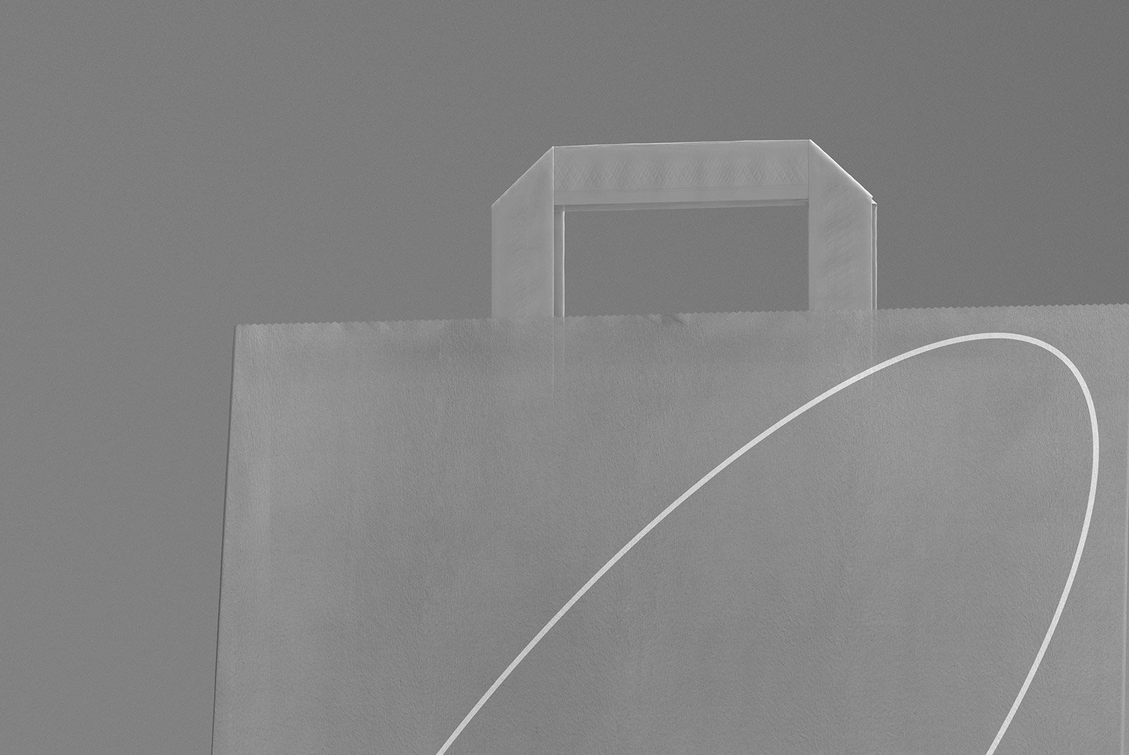 Monochrome packaging mockup featuring a detailed paper bag with handles against a plain background. Ideal for graphic designers and branding projects.