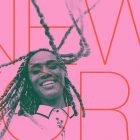 Graphic design poster with a woman on pink background New York text overlay print mockup digital asset for designers creative artwork visual digital art