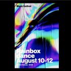 Colorful abstract music festival poster mockup with the text Rainbox dance August 10-12 London Subway showcasing vibrant rainbow hues for graphic design inspiration.