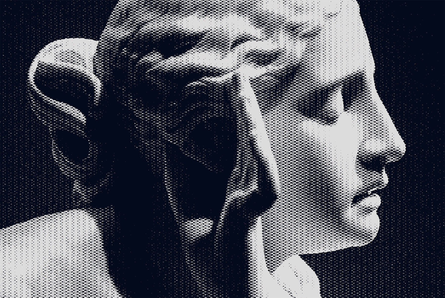 Halftone effect on classical sculpture head ideal for graphics print mockups Photoshop effects digital assets for designers dotted texture portrait profile