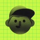 3D icon of a face in a baseball cap against a green grid background. Perfect for graphic designers needing unique graphics or elements.