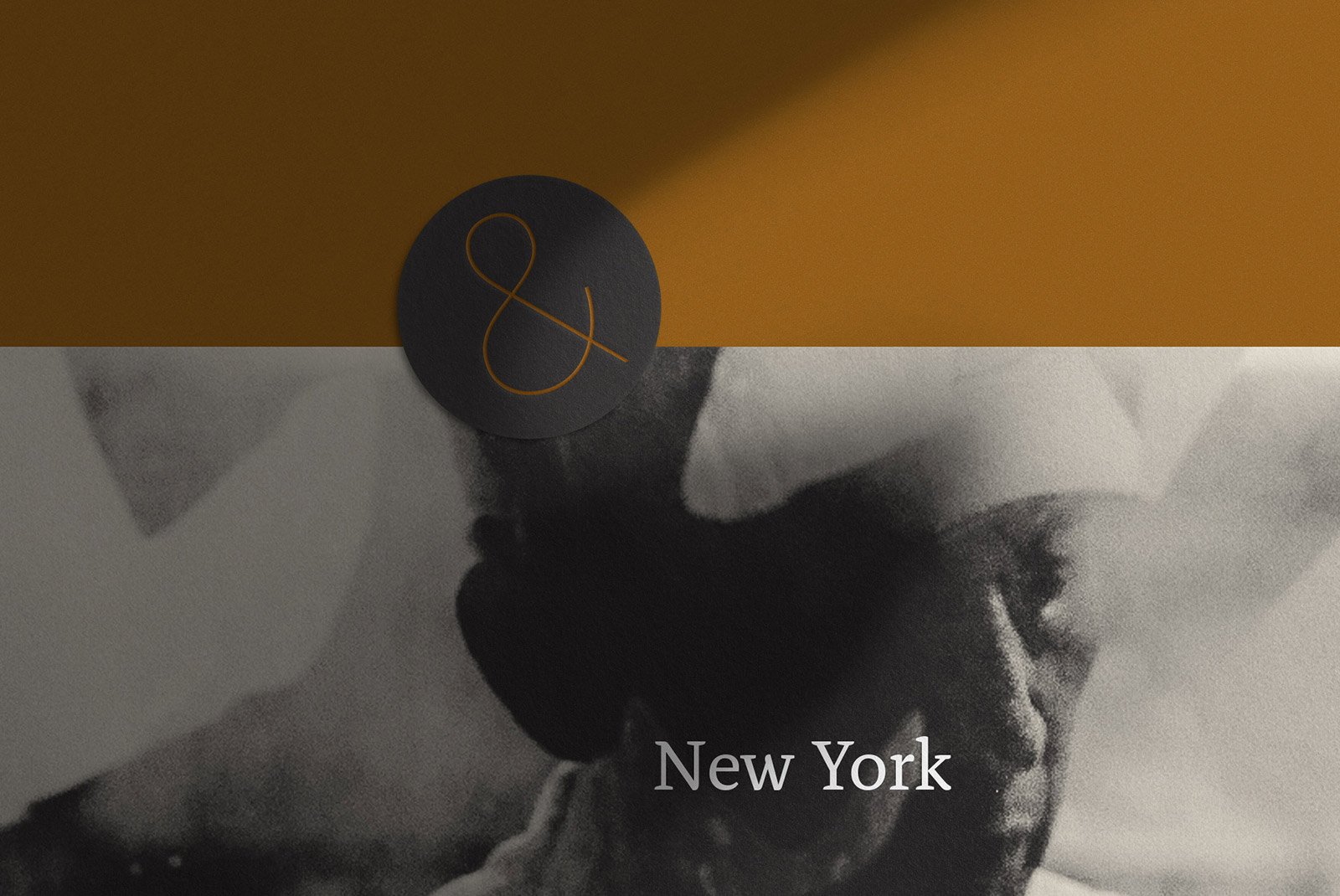 New York themed print mockup featuring a sepia toned design with a circular graphic element ideal for graphic designers seeking vintage aesthetics.