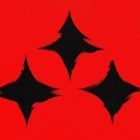Abstract design with black spray-painted star shapes on a red background. Ideal for graphics, digital assets, print mockups, and Photoshop effects.