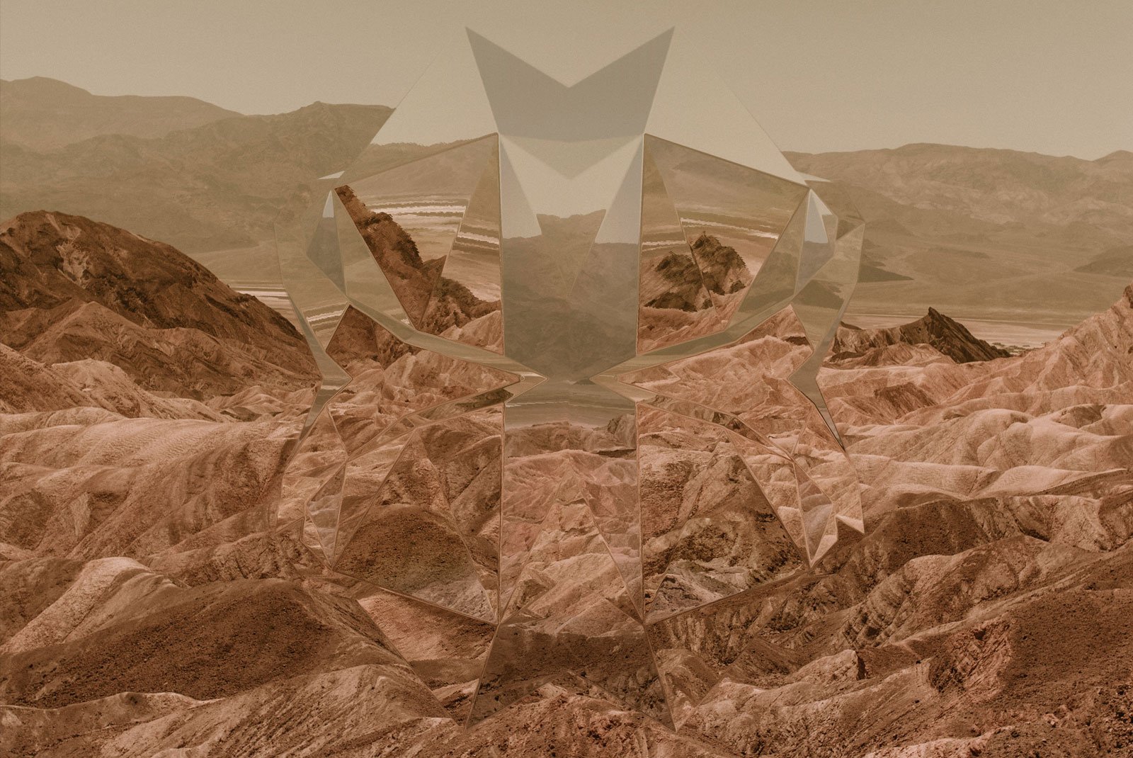 Abstract landscape with angular geometric shapes overlay. Perfect for tech mockups, digital art, graphic design. Enhance your projects with unique visual elements.