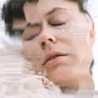 Blurred effect portrait Photoshop effect digital image featuring a close-up of a person with closed eyes and abstract distortion, ideal for graphics designers.