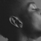 Graphic design asset featuring a stylized portrait rendered with a glass distortion effect. Ideal for Photoshop effects, digital art, and creative mockups.