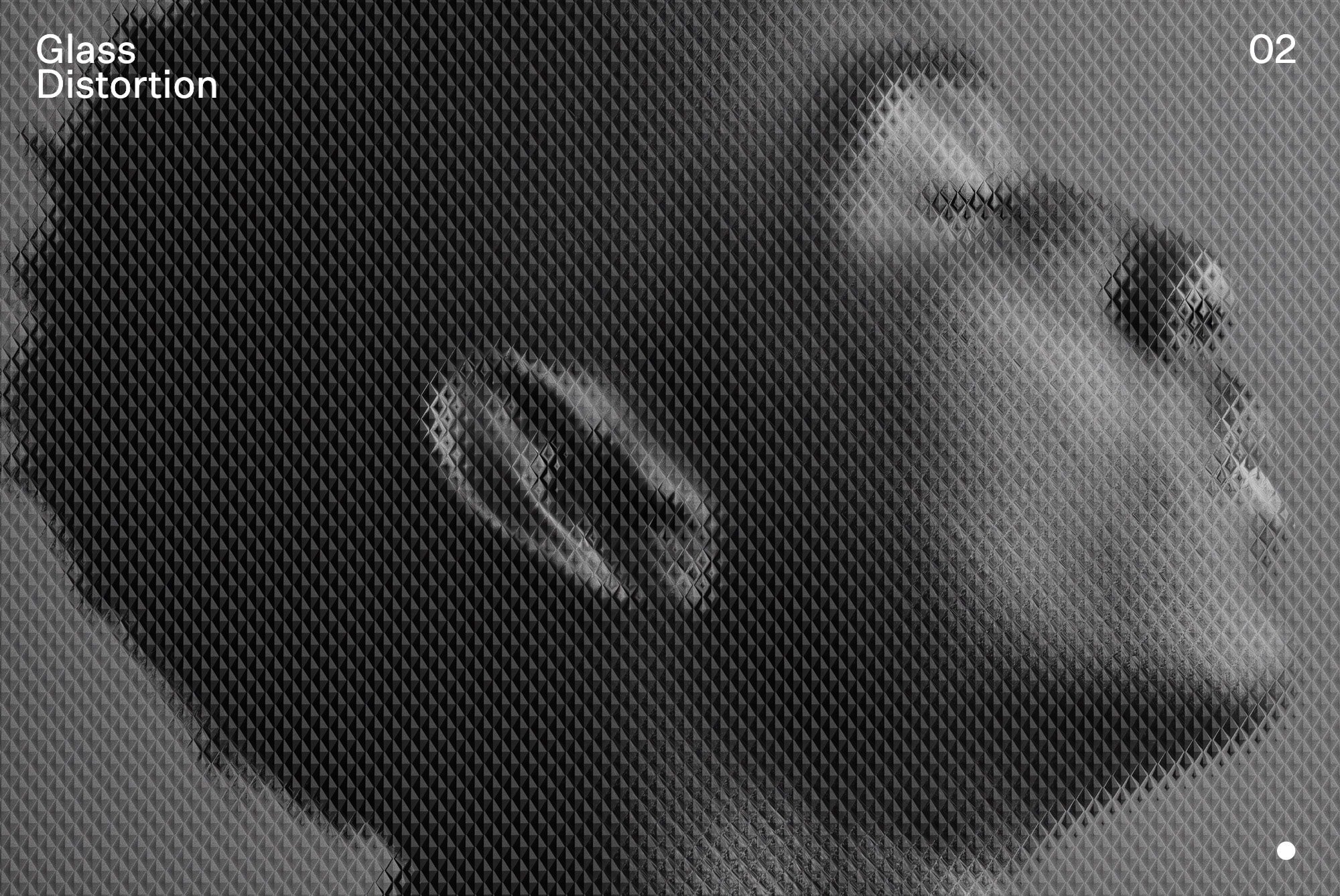 Graphic design asset featuring a stylized portrait rendered with a glass distortion effect. Ideal for Photoshop effects, digital art, and creative mockups.