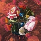 Abstract floral background with a circular pattern of colorful flowers and leaves. Ideal for graphics, print mockups, and Photoshop effects. Vibrant design.