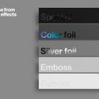 Print effects mockup for graphic designers showcasing Spot UV, Color foil, Silver foil, Emboss, and Deboss options. Ideal for print, packaging, or app design.