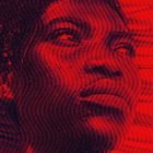 Halftone portrait graphic design in red and black with intricate dot pattern. Suitable for Photoshop effects and graphic design projects.
