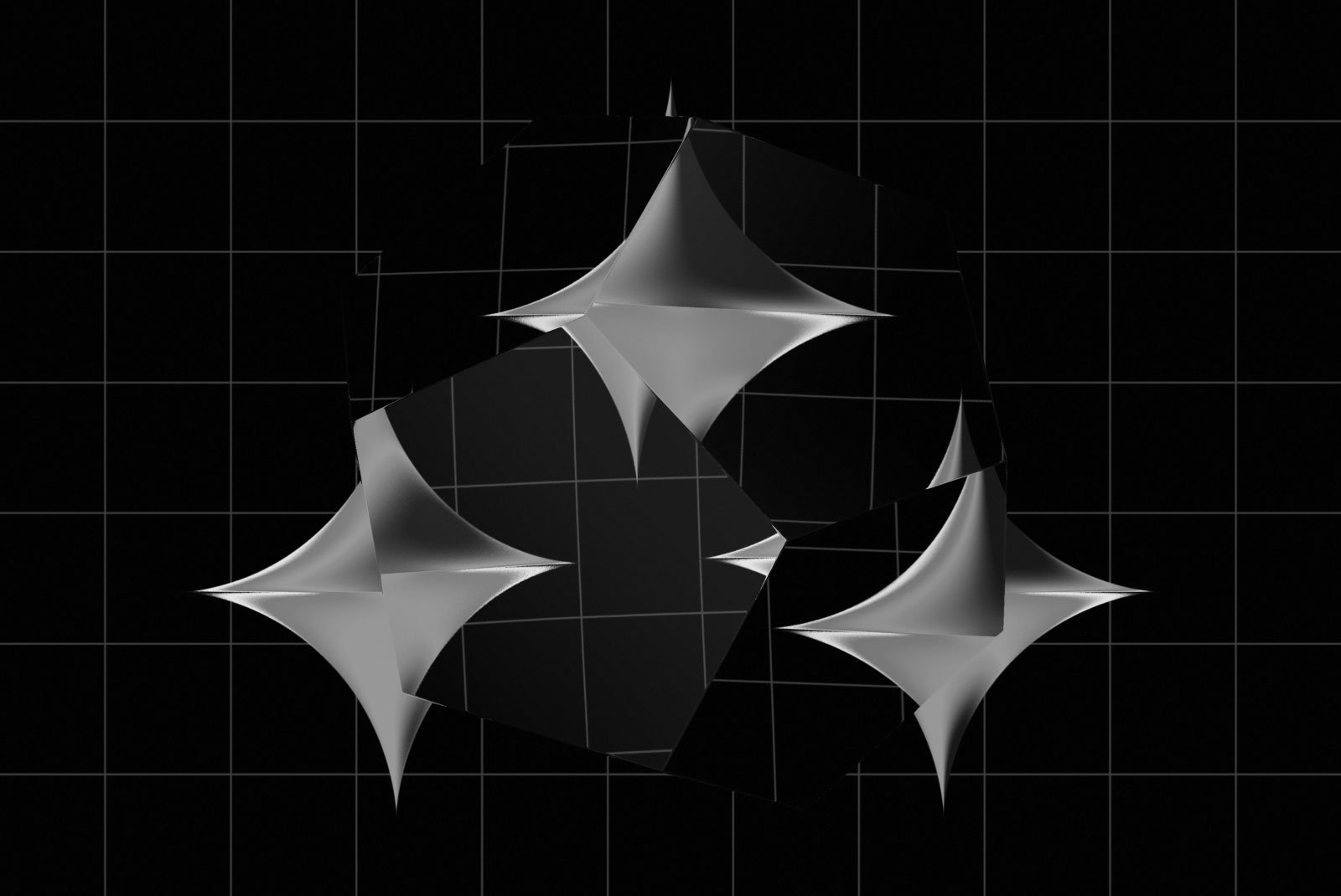 Abstract black and silver geometric shapes on grid background. Ideal for graphic designers Photoshop effects digital assets print mockups tech designs.