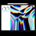 Tablet with a digital stylus displaying abstract, colorful, holographic effect on screen. Ideal for showcasing tech mockups, graphics, digital assets for designers
