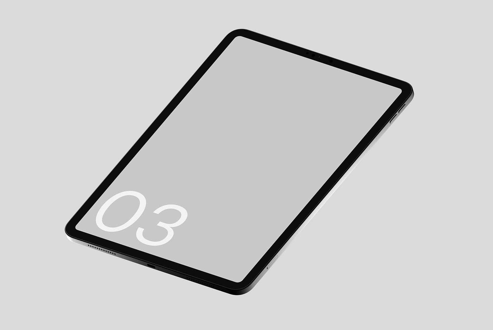Tablet mockup with blank screen on gray background. Use for digital tech mockups and graphic design projects. Ideal for showcasing app UI/UX designs.