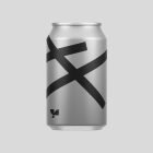 Minimalistic aluminum can mockup with a modern black abstract design on a silver background, ideal for packaging mockups, graphic design, and branding projects.