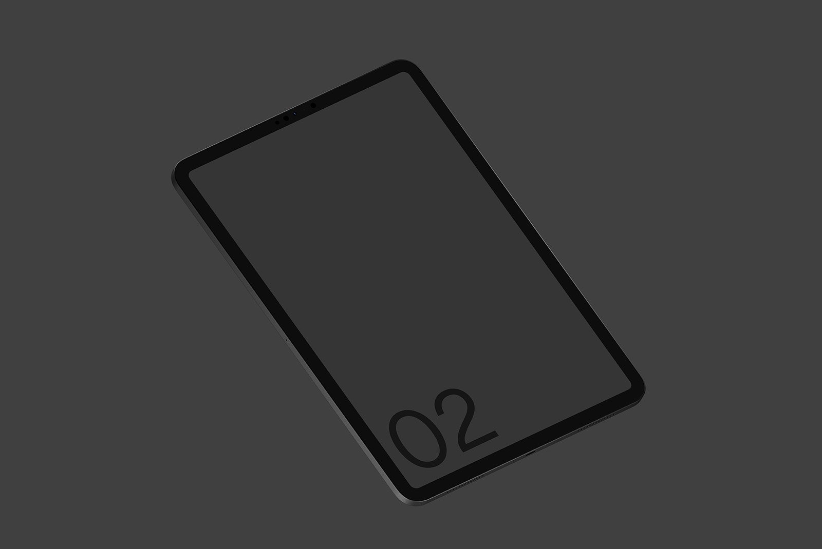 Isometric tablet mockup with dark screen. Ideal for tech mockups, device branding, app presentation. Enhance your graphic design projects with versatile tech assets.