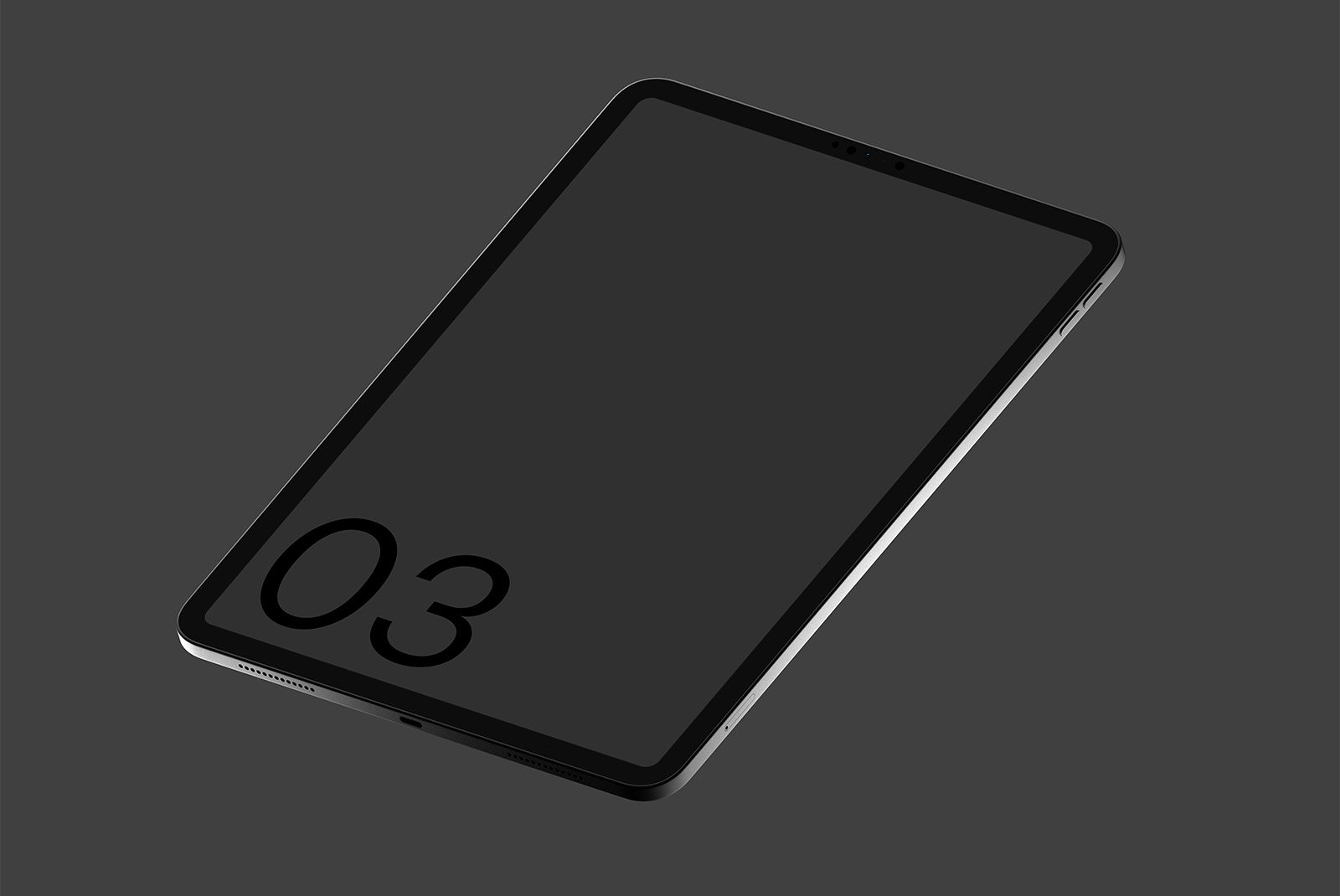 Isometric view of a black tablet screen mockup on a dark background ideal for tech mockups graphic designers showcasing digital assets or user interfaces.