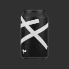 Black can with white abstract design and water droplets, photo ideal for digital packaging mockups, graphic assets, beverage branding, and design templates.