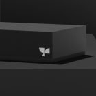 Black packaging mockup with minimal white logo design for designers with focus on sleek luxury branding showcasing high-quality product presentation.