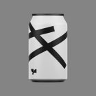 Minimalist soda can mockup on a gray background for packaging design. Features clean black and white abstract graphics with modern aesthetic. Packaging mockup.