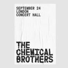 Concert poster mockup for The Chemical Brothers at London Concert Hall on September 24 featuring a distressed paper texture. Ideal for print mockup designs.