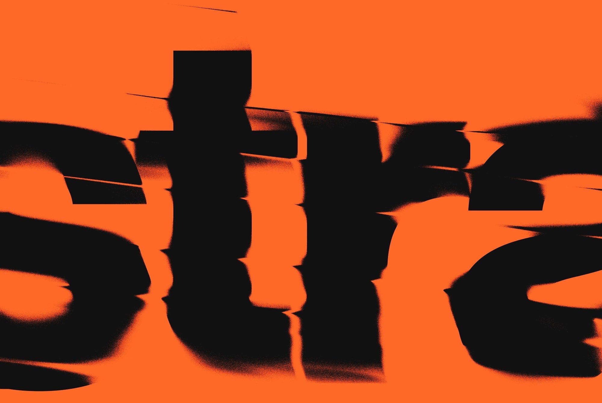 Abstract distorted text effect on bright orange background suitable for digital assets store for graphic designers. Keywords: graphics, Photoshop effects.