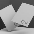Minimalist A4 print mockup with two blank sheets angled against dark backdrop suitable for graphic designers showcasing minimalist print designs and templates.