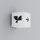 Outdoor signage mockup cube with minimalistic design featuring black geometric shapes and arrow on white background for graphic and print designers.
