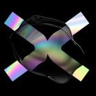 Abstract digital graphic with iridescent colors and black glossy elements suitable for tech mockups and graphic design resources for designers.