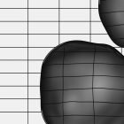 Abstract black geometric shapes overlaying a white grid background perfect for tech mockups and digital graphic designs for graphic designers and creatives